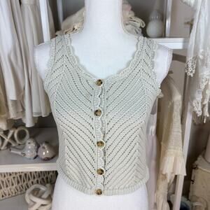 Poof Girl size medium crochet button up sleeveless top, sweater #4084